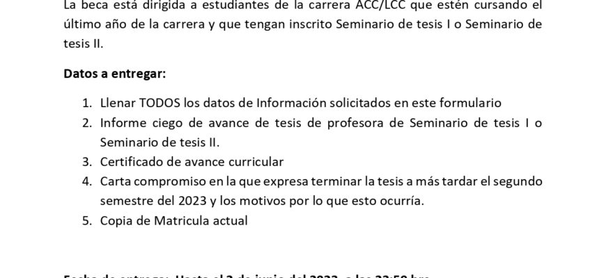 Beca Tesis Seminario de titulo I y II Acc/Lcc
